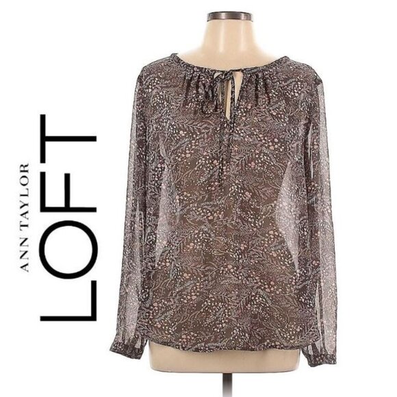 Ann Taylor - LOFT - Long sleeve brown/pink floral sheer blouse - Picture 3 of 9